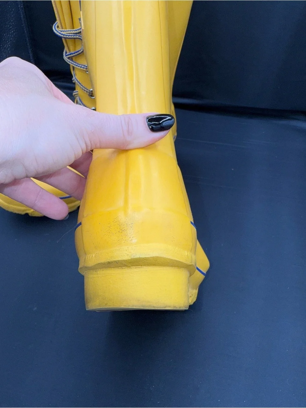 Hunter Kids Festival Lace Up Rain Boots Yellow Blue Stripe Size 4 Waterproof